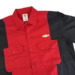 Mens Dickies Chevy SS Mechanic Button Up Work Shirt Size Medium Red Black